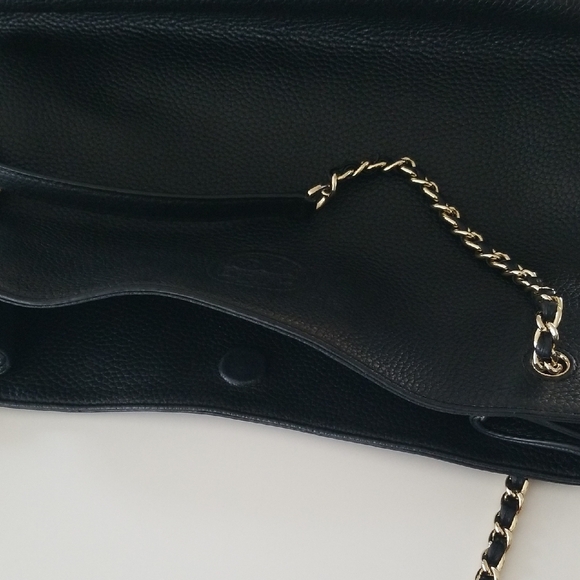 Tory Burch Black Leather Britten Triple Compartments Chain Strap Tote Bag - Picture 6 of 13
